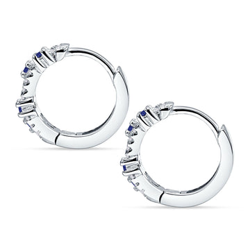 Round CZ & Blue Sapphire CZ Huggie Hoop Earrings 925 Sterling Silver Wholesale